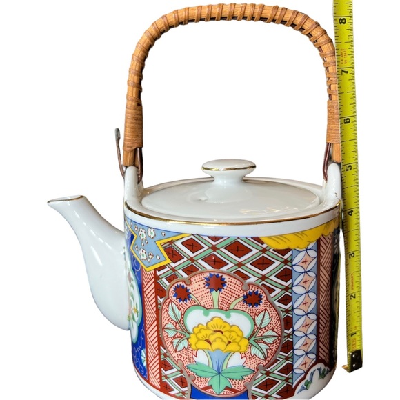Imari Style Ware Tea Pot Gold Lined Wicker Handle - Picture 8 of 8